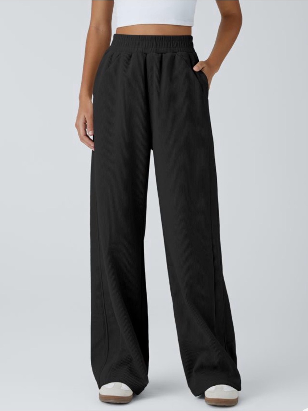 Halara NWT Black High Waisted Pocket Baggy Mop Corduroy Pants- M Tall